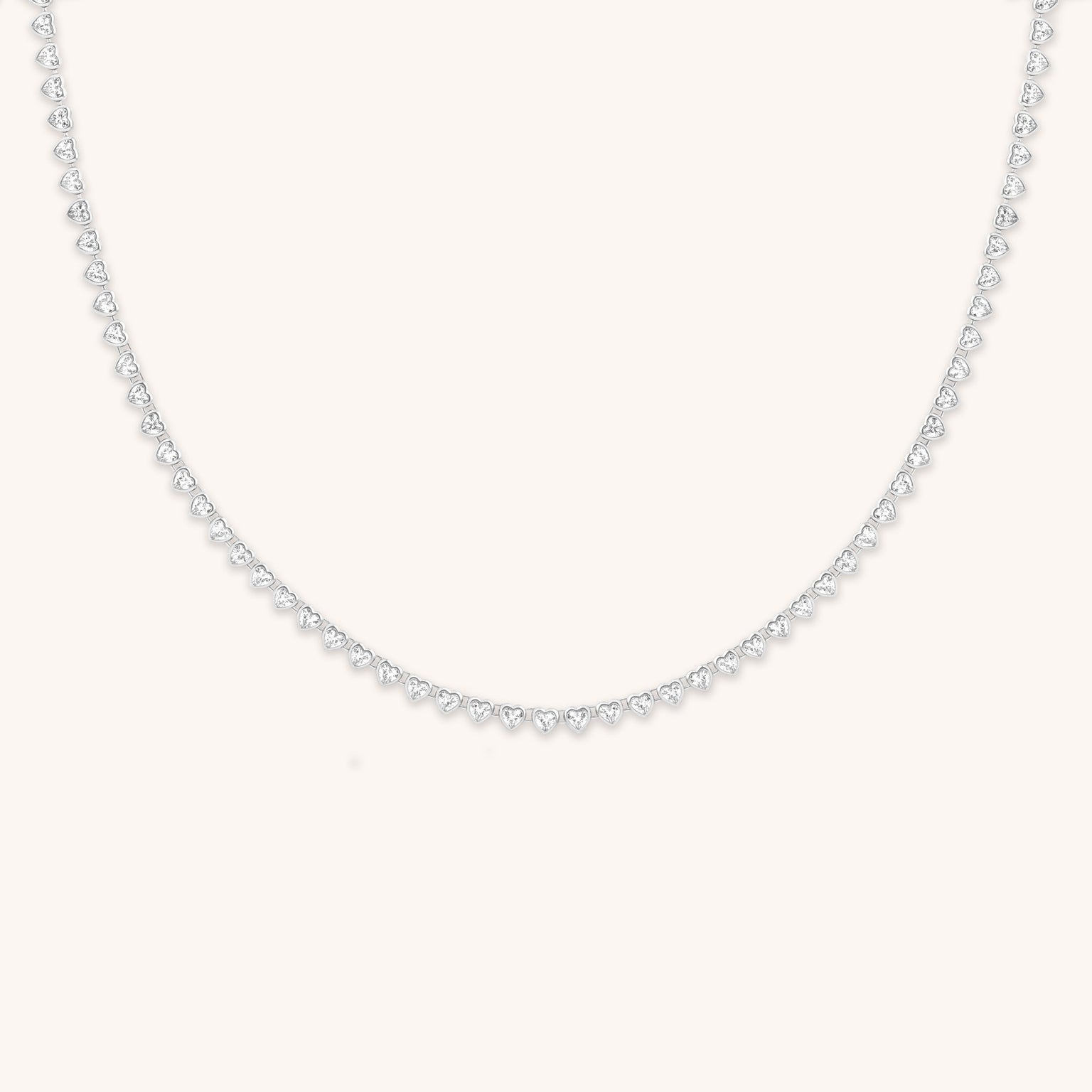 Heart Bezel Tennis Necklace in Silver