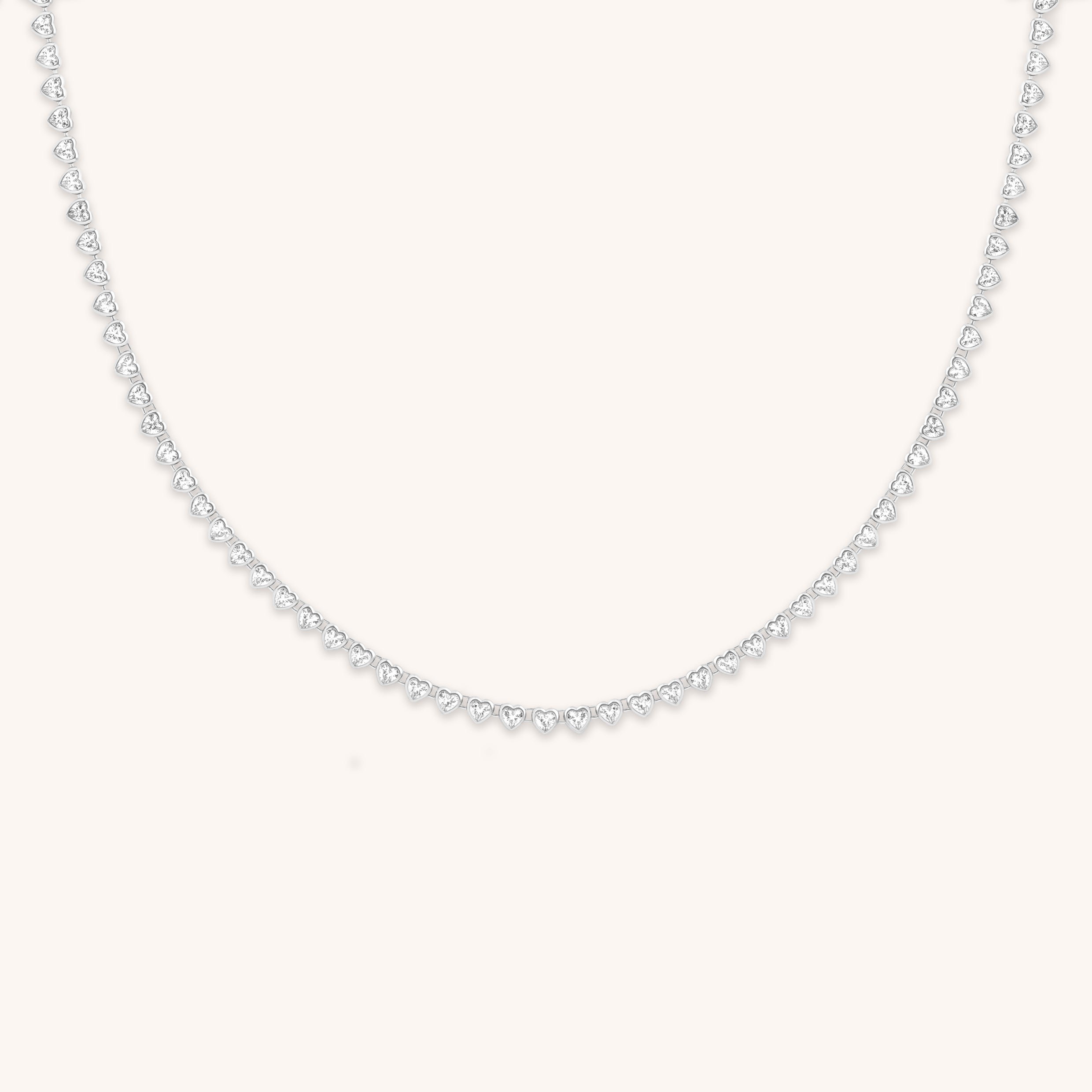 Heart Bezel Tennis Necklace in Silver