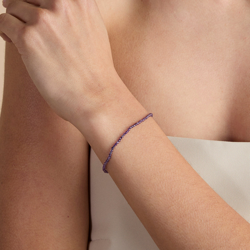 Amethyst February Beaded Bracelet in Solid Gold