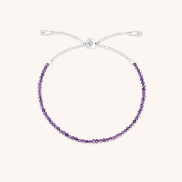 Amethyst February Beaded Bracelet in Solid White Gold