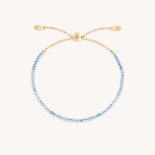 Aquamarine March Beaded Bracelet in Solid Gold