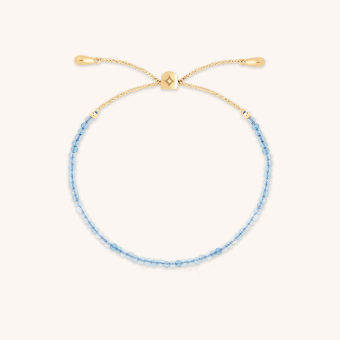 Aquamarine March Beaded Bracelet in Solid Gold
