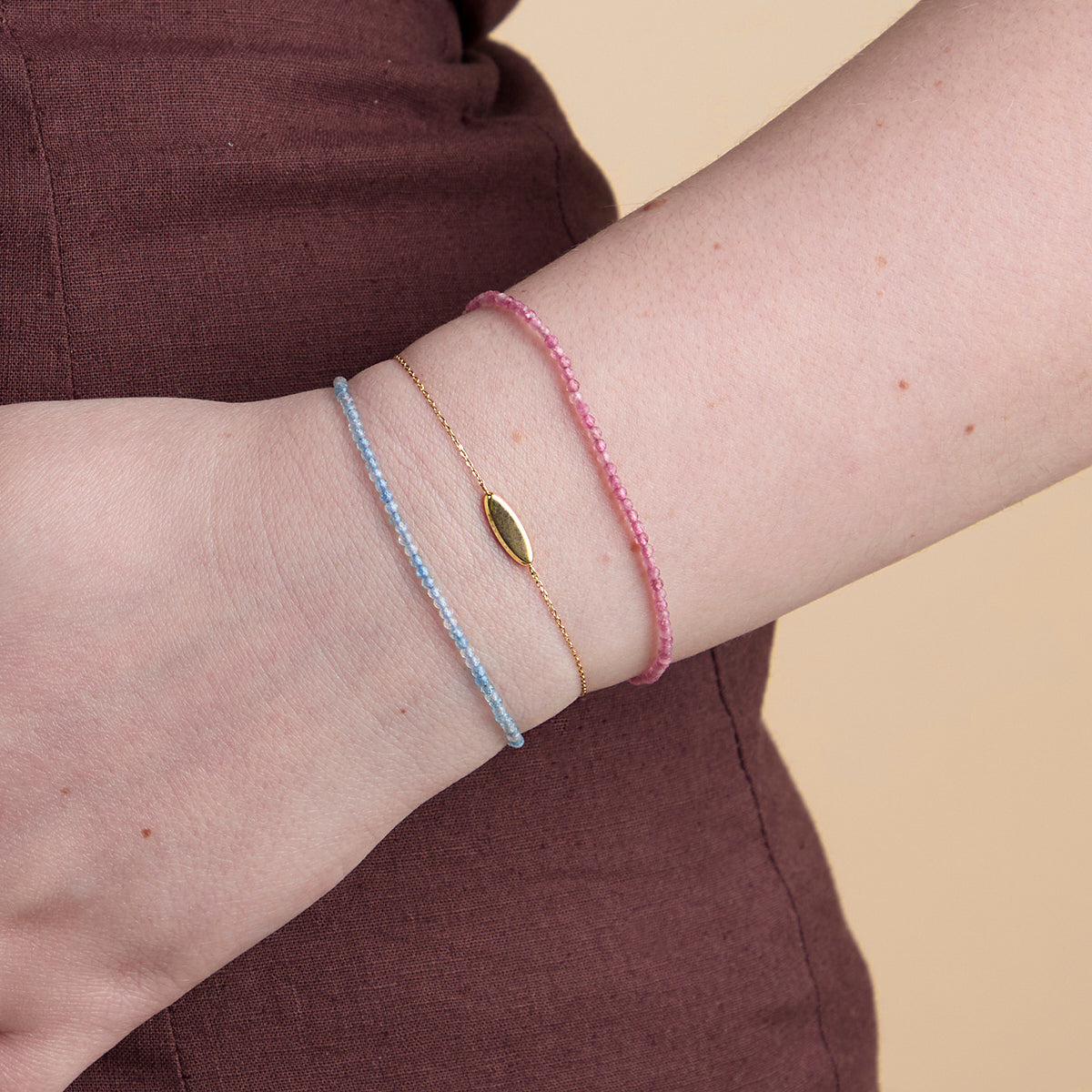 Aquamarine March Beaded Bracelet in Solid Gold