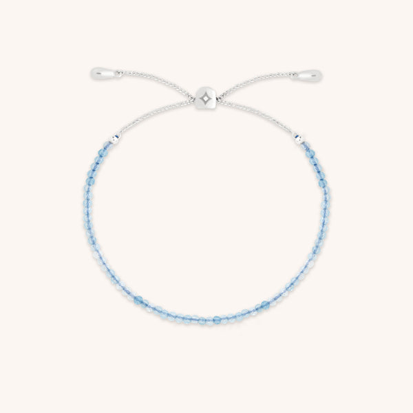 Aquamarine March Beaded Bracelet in Solid White Gold