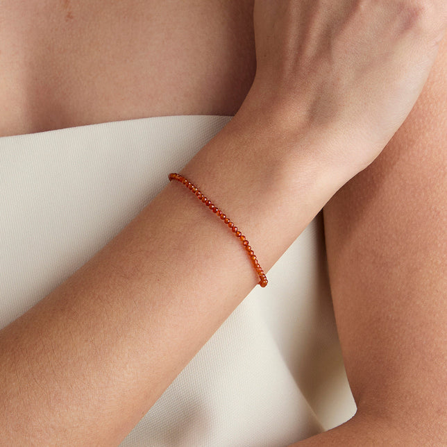 Carnelian July Beaded Bracelet in Solid White Gold
