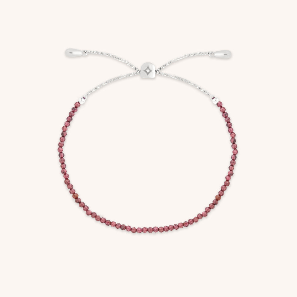 Garnet January Beaded Bracelet in Solid White Gold