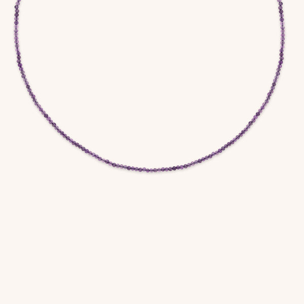 Amethyst February Beaded Necklace in Solid Gold