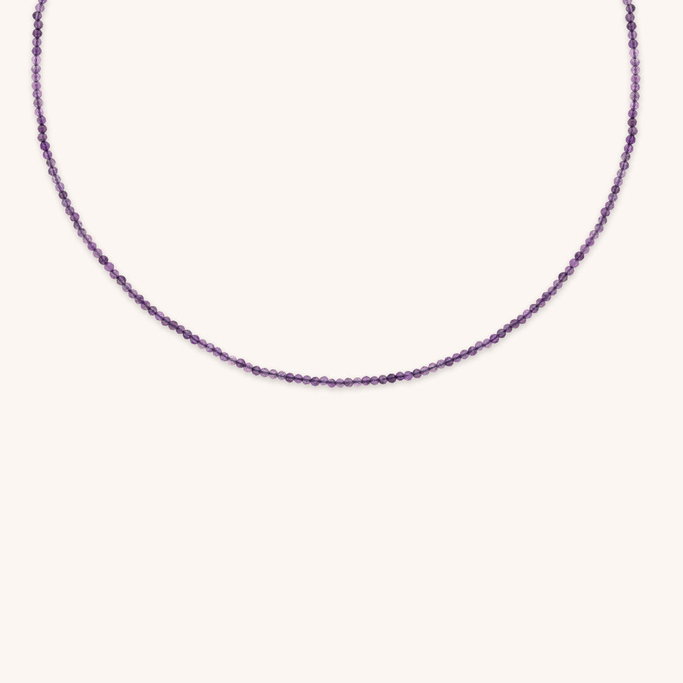 Amethyst February Beaded Necklace in Solid Gold