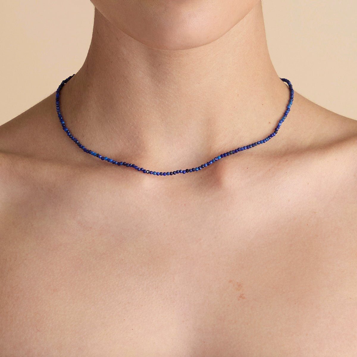 Lazurite September Beaded Necklace in Solid Gold