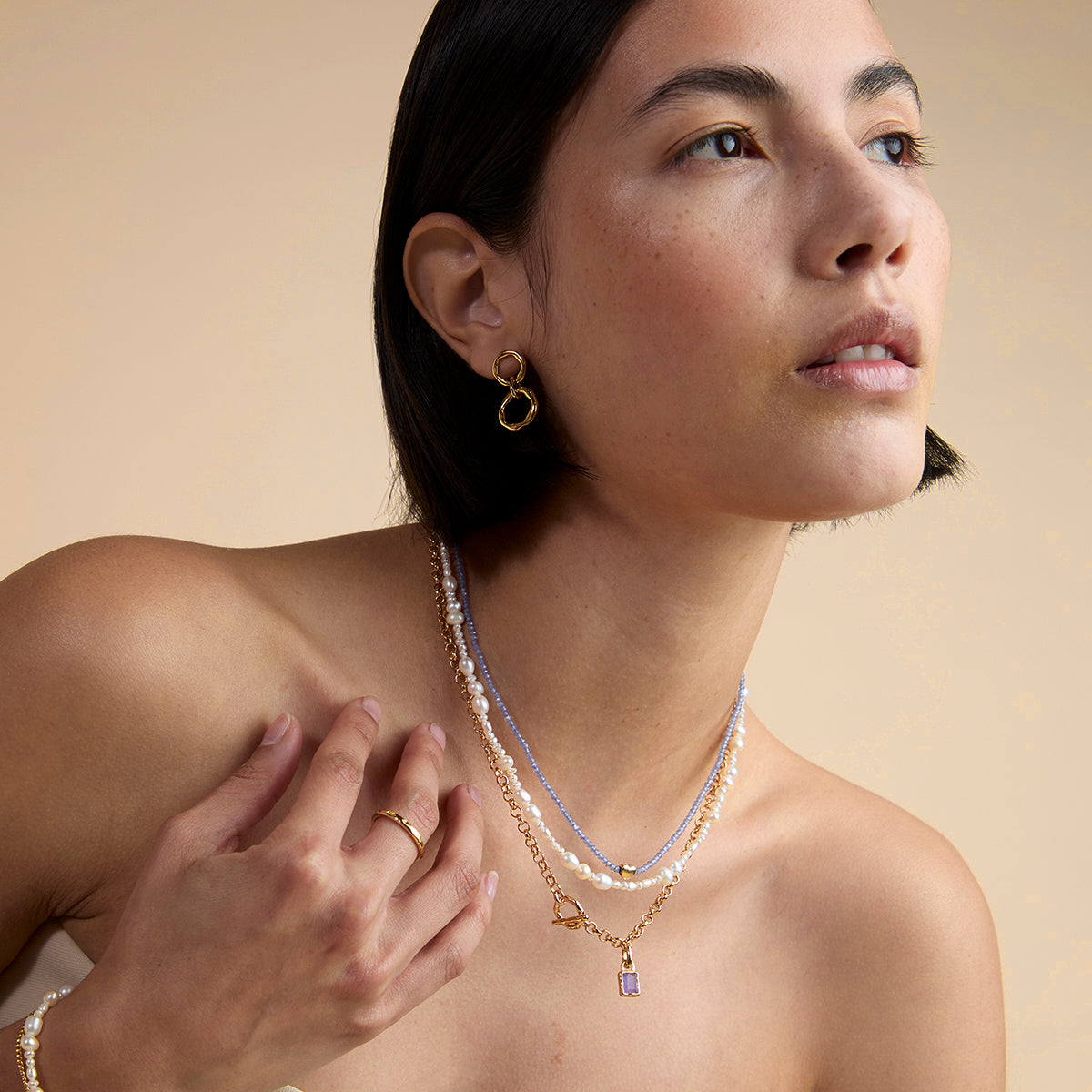 Tanzanite December Beaded Necklace in Solid Gold
