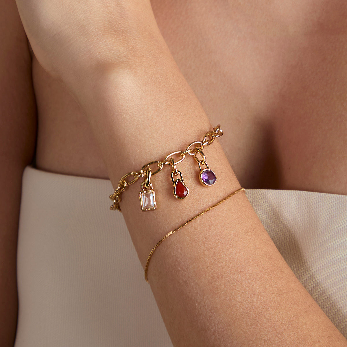 White Topaz April Clip Charm in Gold-Astrid &amp; Miyu