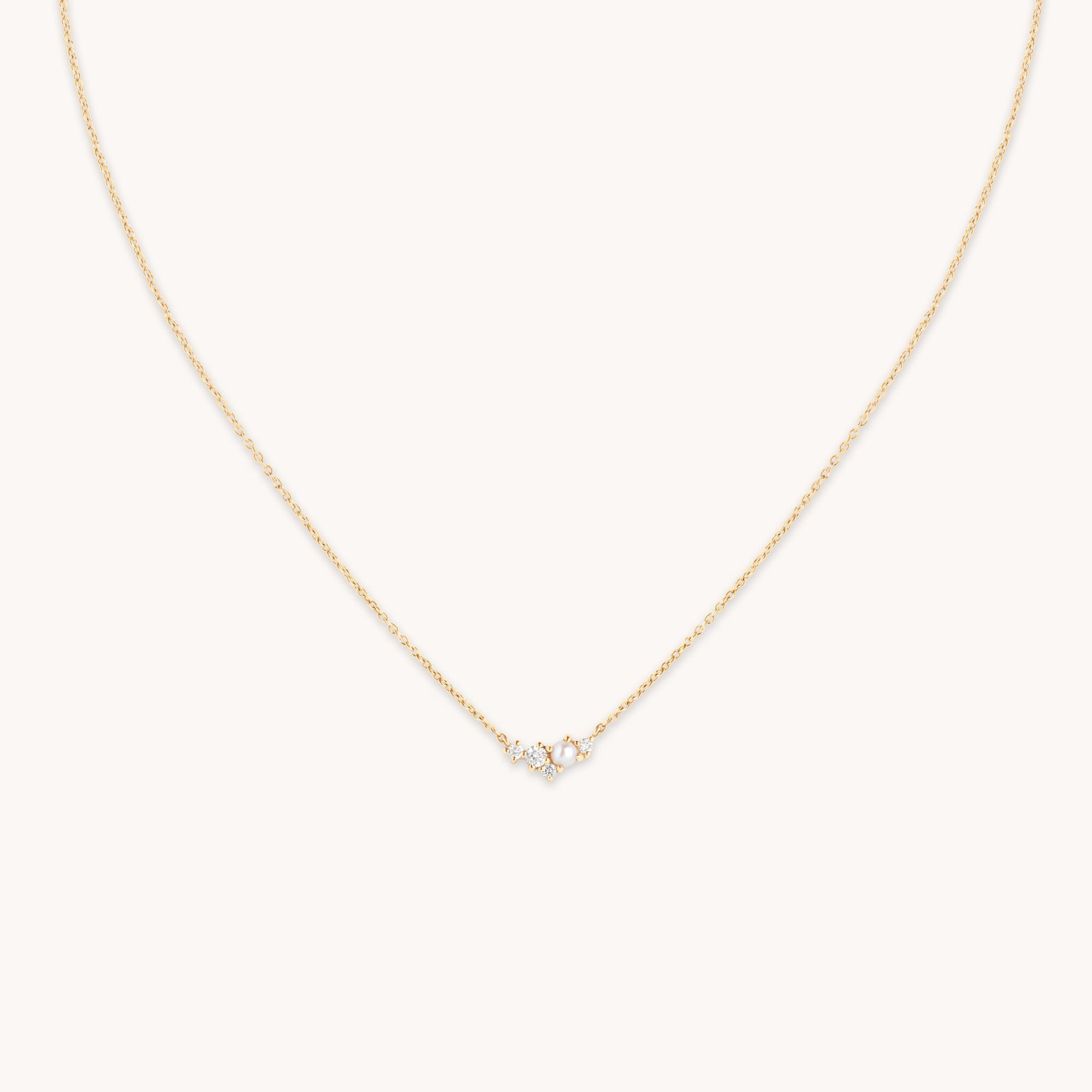 Lab Diamond & Pearl Cluster Necklace-Astrid &amp; Miyu