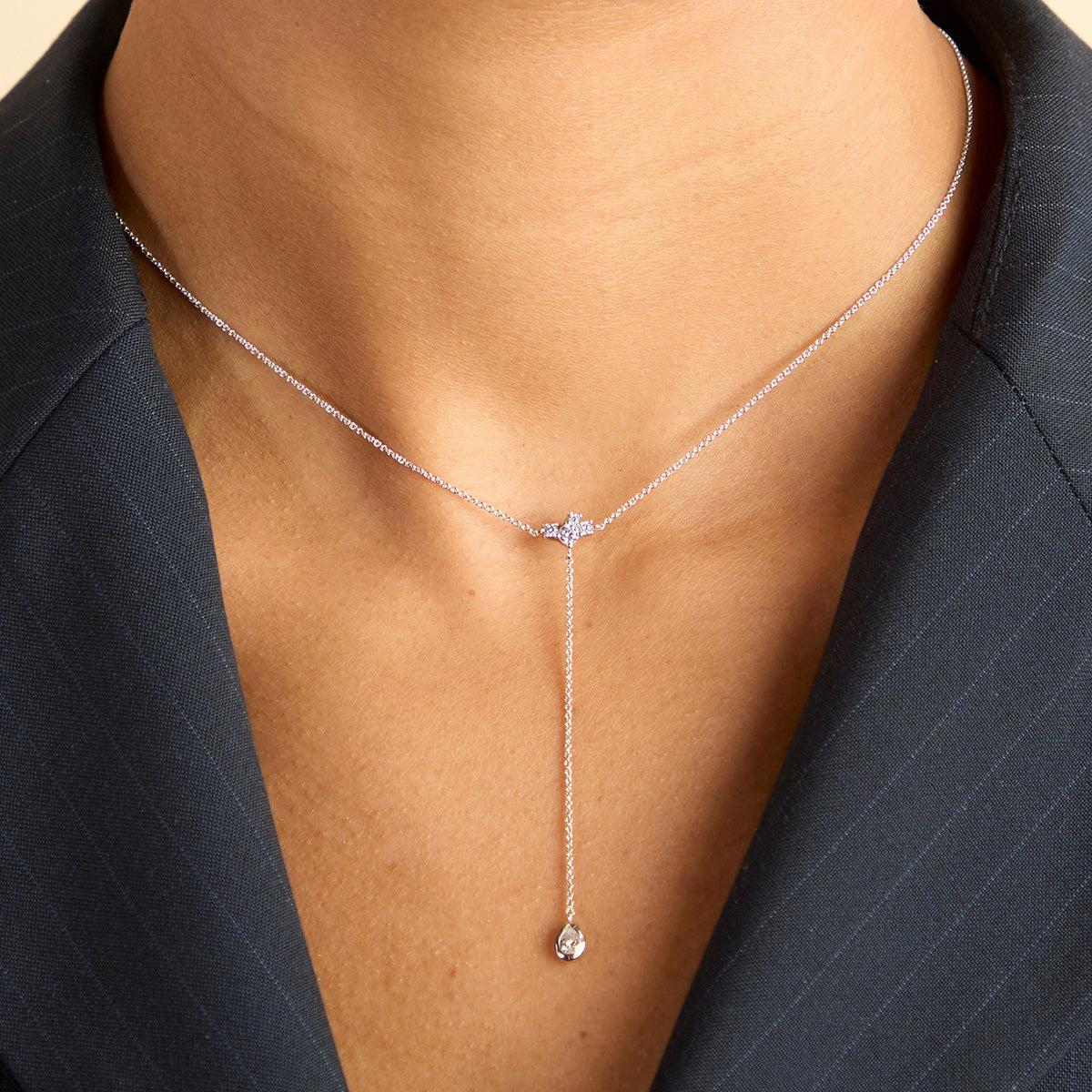 Pear Bezel Cluster Lariat-Astrid &amp; Miyu