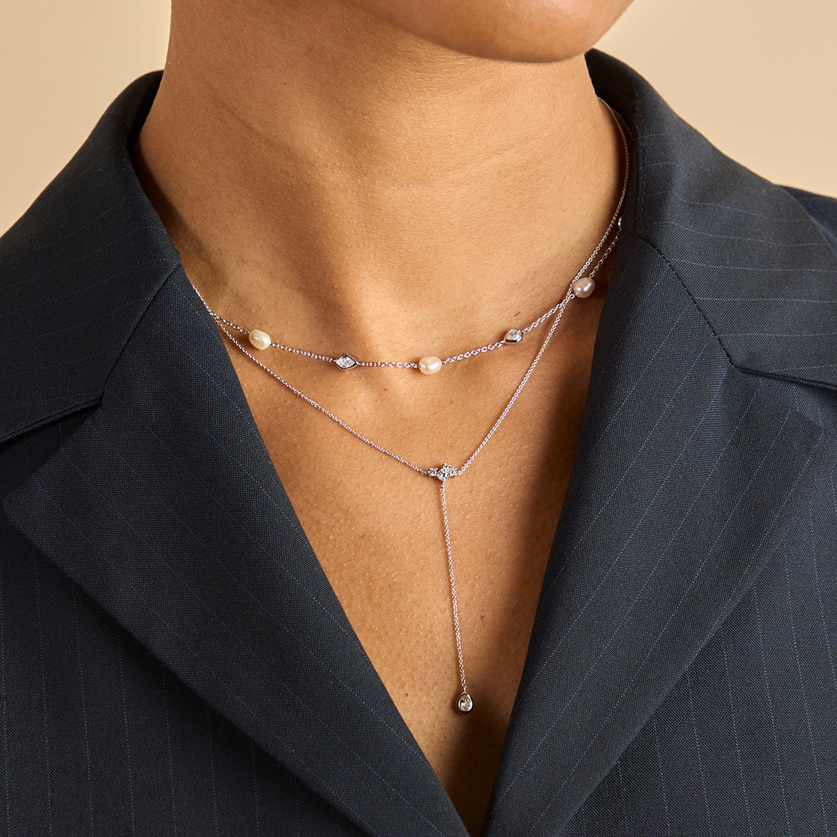 Pear Bezel Cluster Lariat-Astrid &amp; Miyu