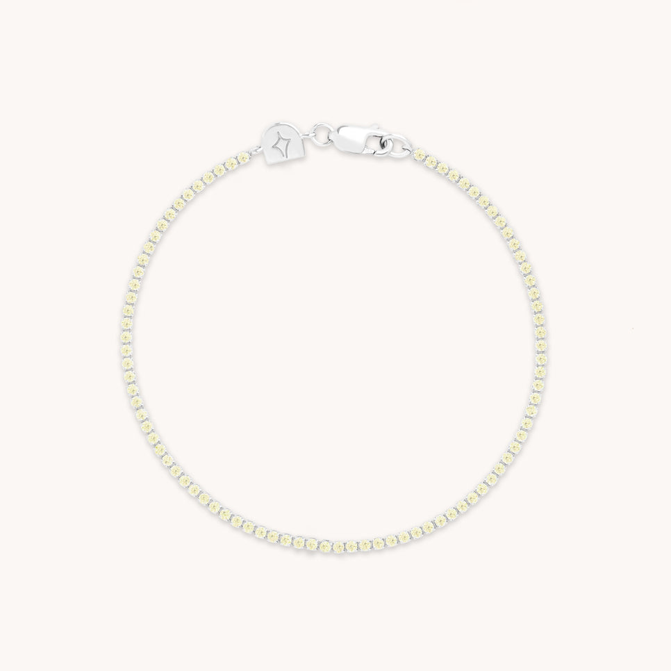 Green Tennis Chain Bracelet in Silver