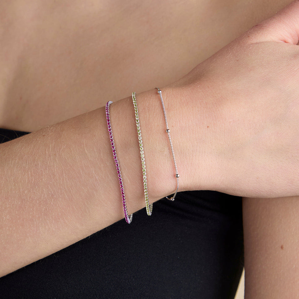 Green Tennis Chain Bracelet in Silver
