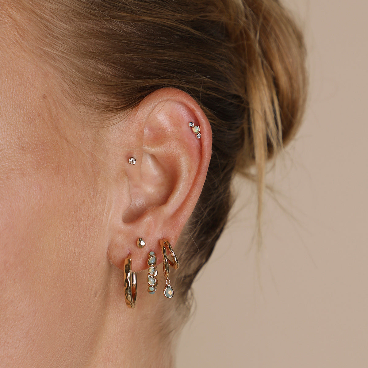 Molten Opal Cluster Piercing Stud in Solid Gold