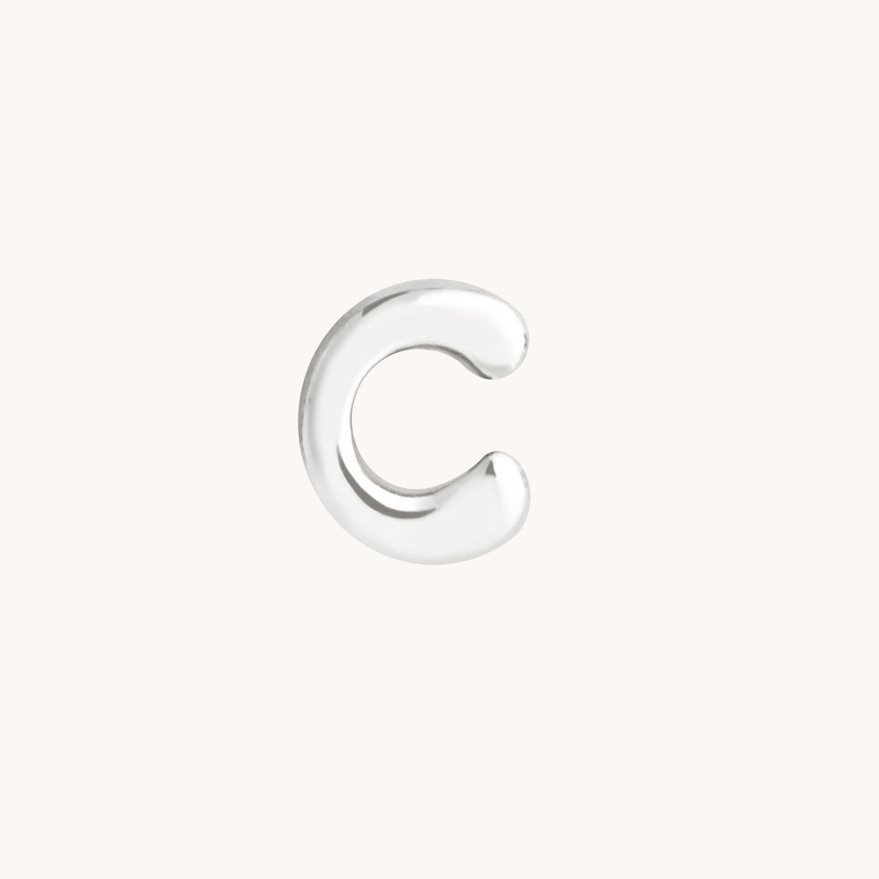 C Initial Click Charm in Solid White Gold