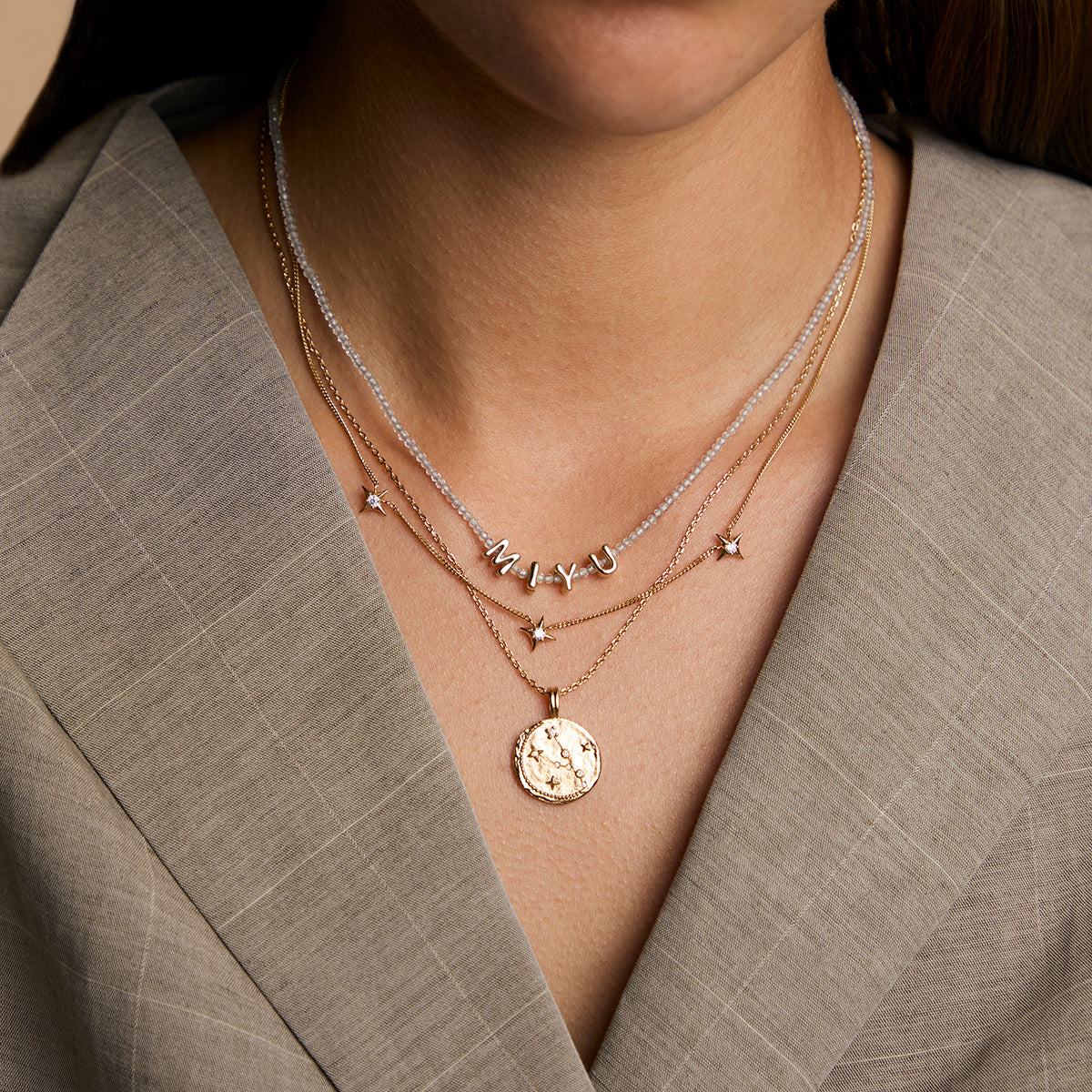M Initial Click Charm in Solid Gold