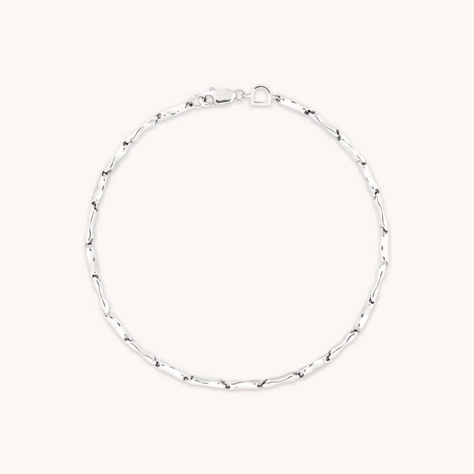 Molten Bar Chain Bracelet in Solid White Gold