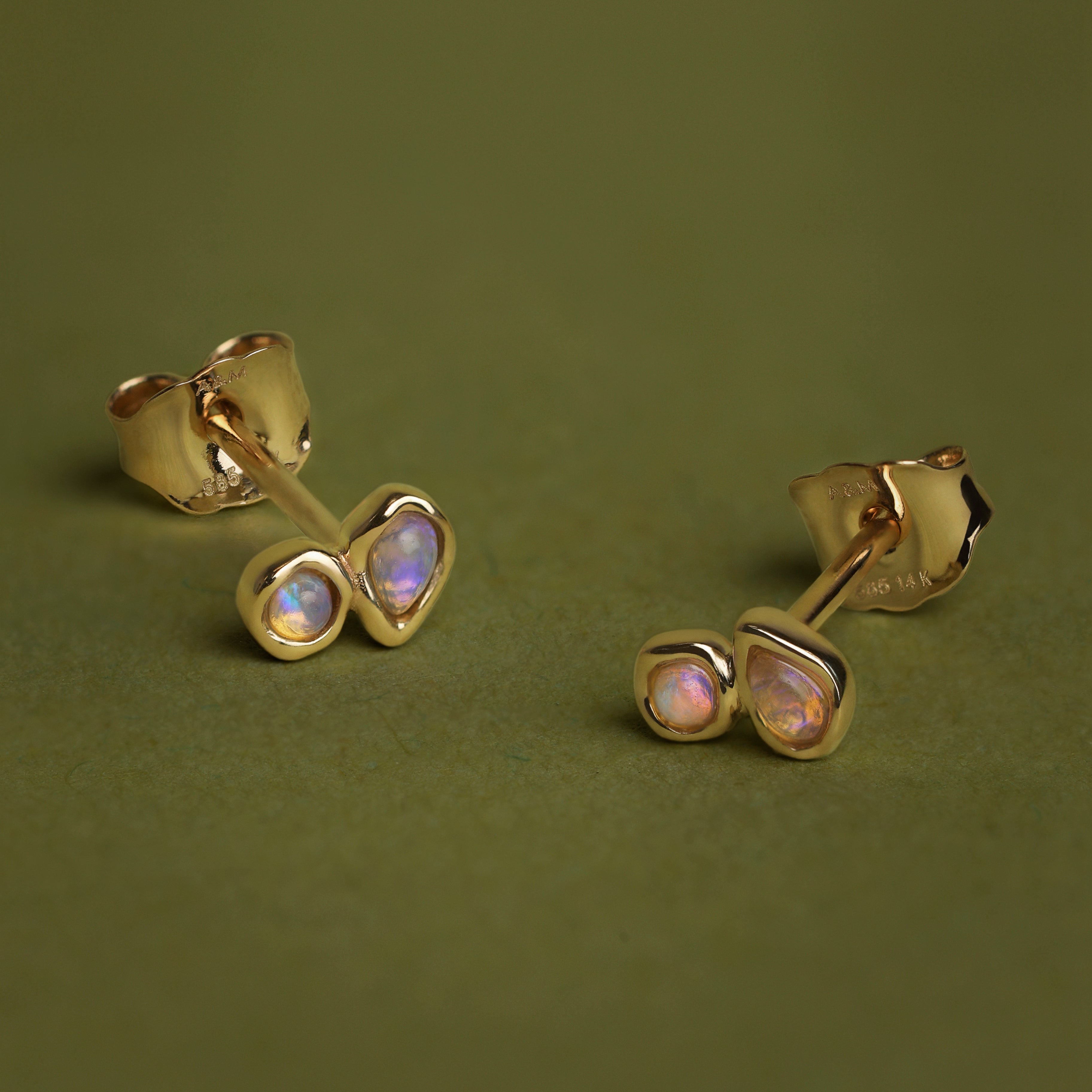 Opal Duo Studs in Solid Gold