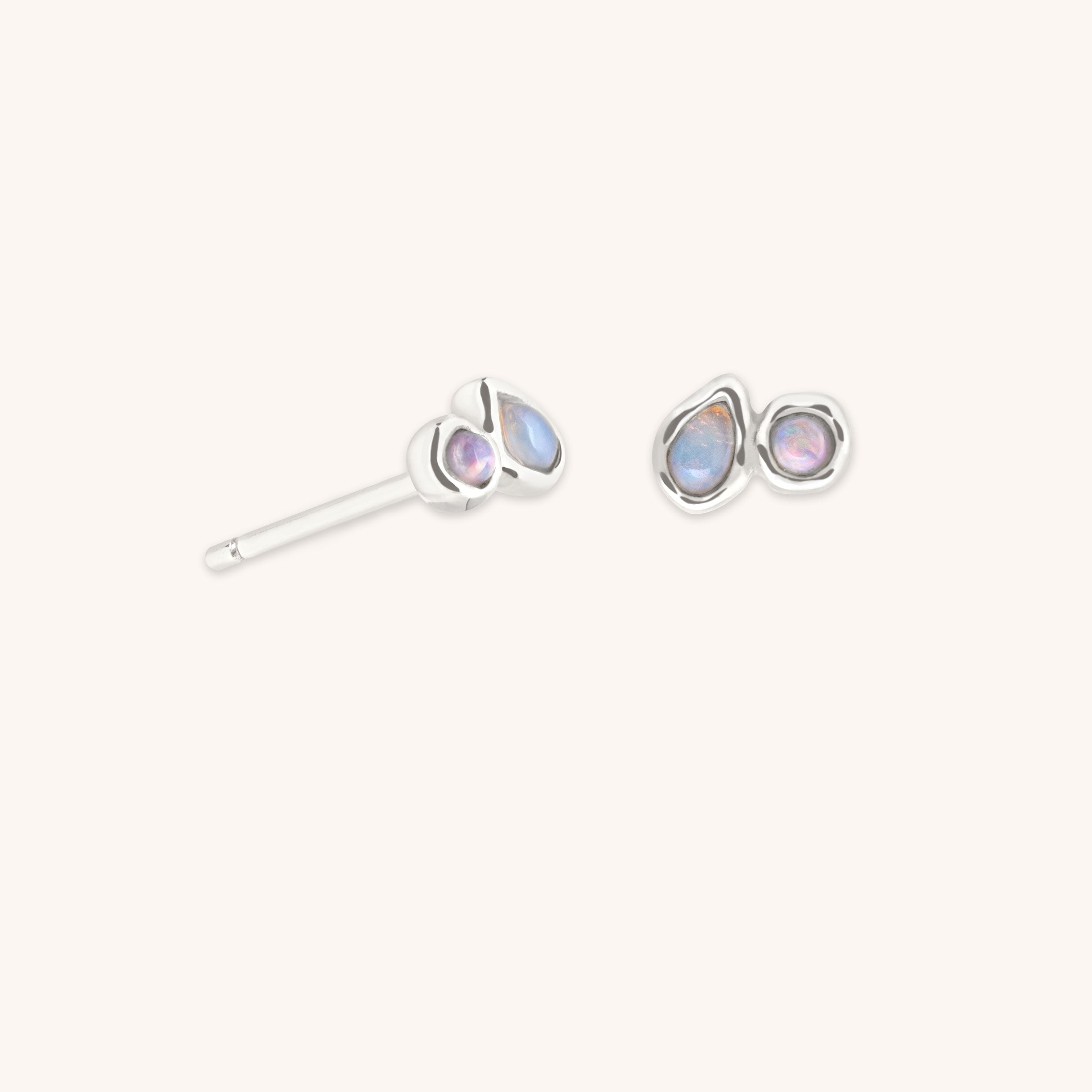Opal Duo Studs in Solid White Gold