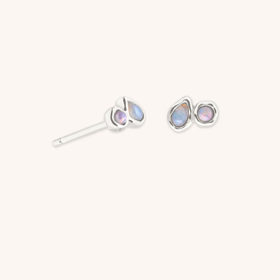 Opal Duo Studs in Solid White Gold