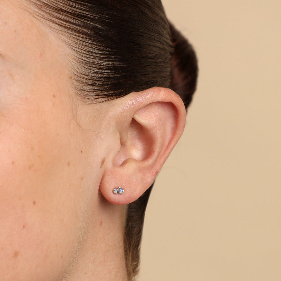 Opal Duo Studs in Solid White Gold
