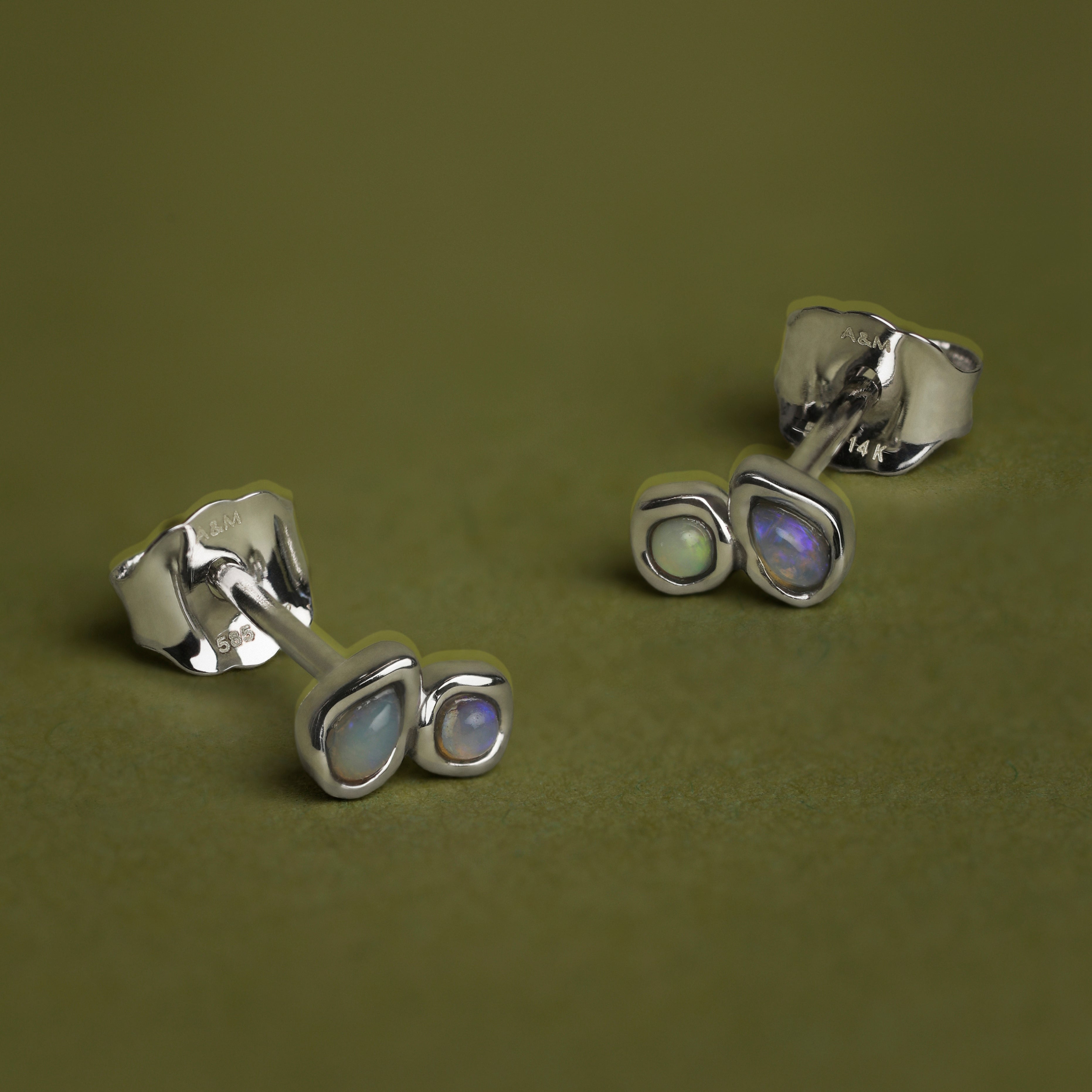 Opal Duo Studs in Solid White Gold