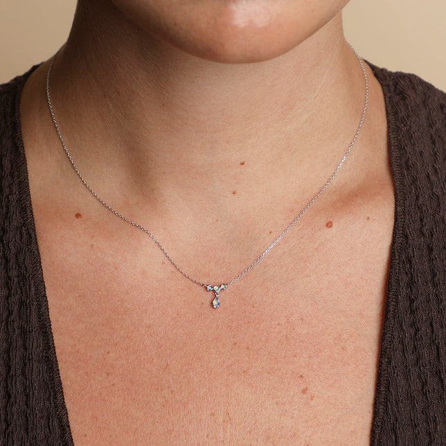 Opal Cluster Pendant in Solid White Gold
