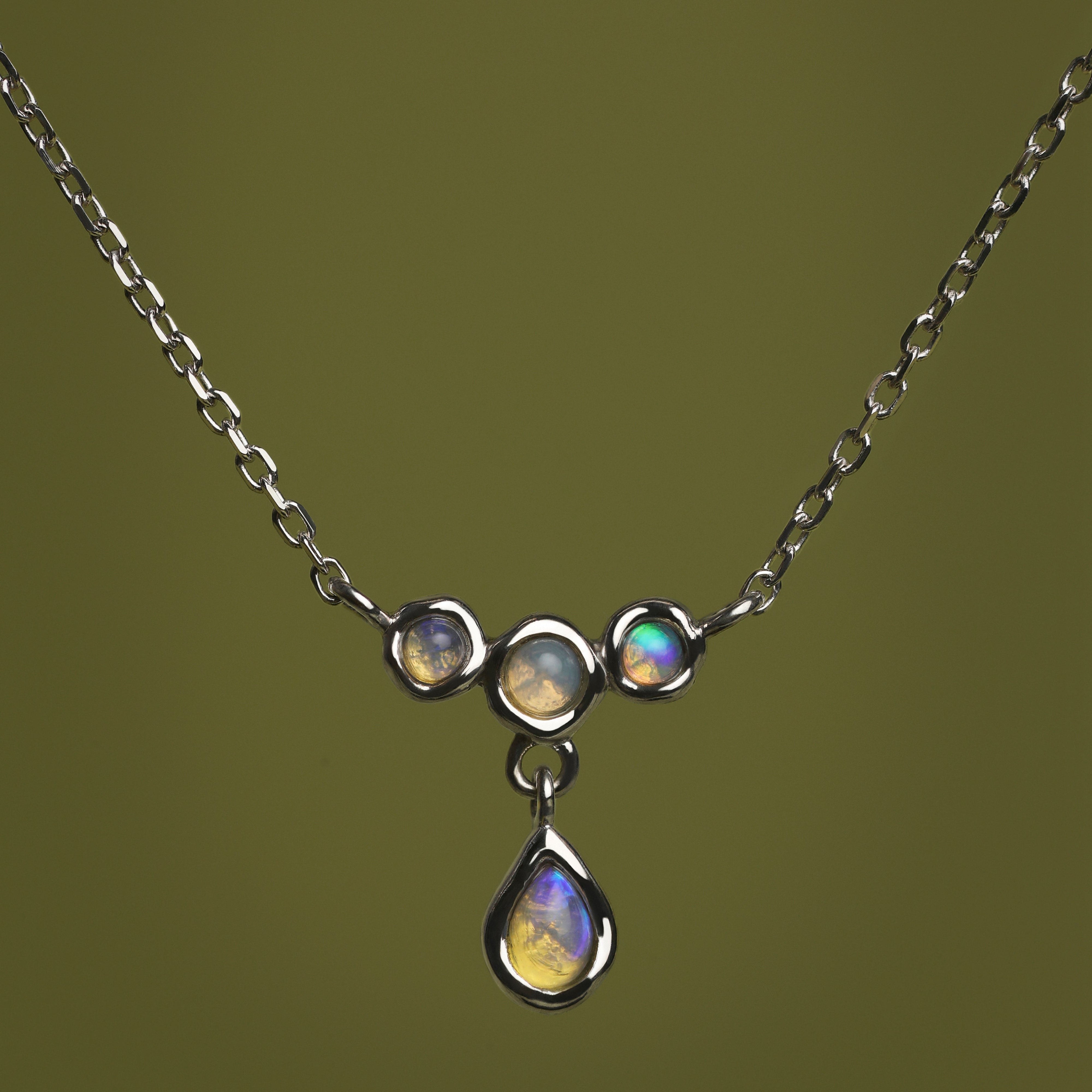 Opal Cluster Pendant in Solid White Gold