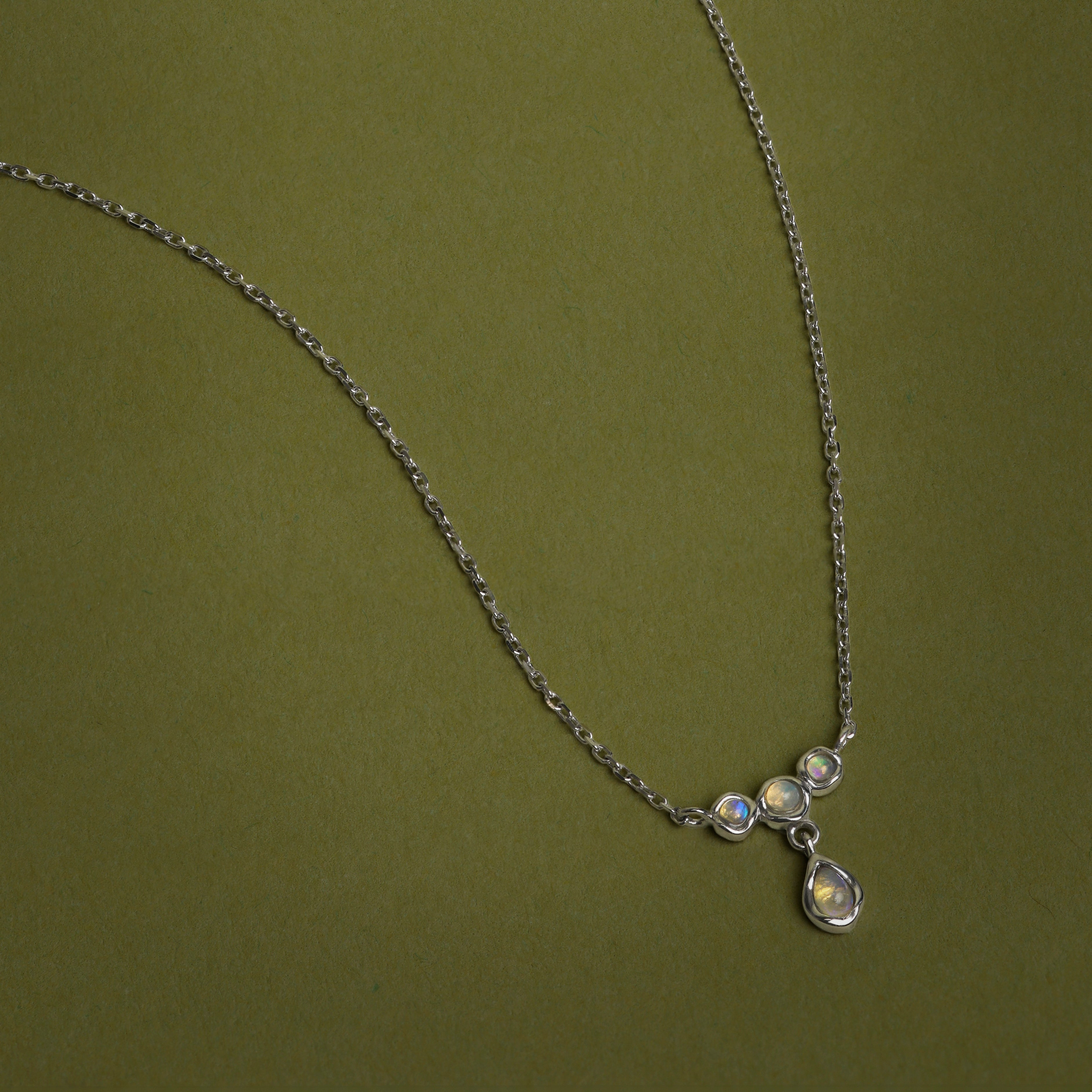 Opal Cluster Pendant in Solid White Gold