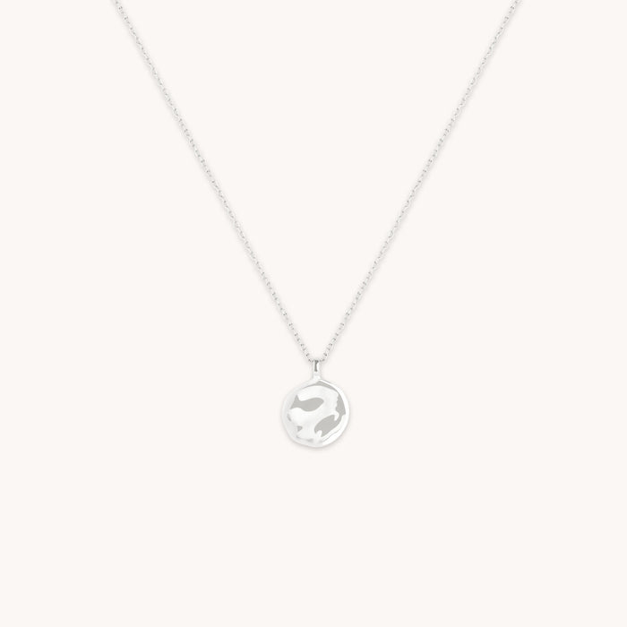 Molten Coin Pendant in Solid White Gold