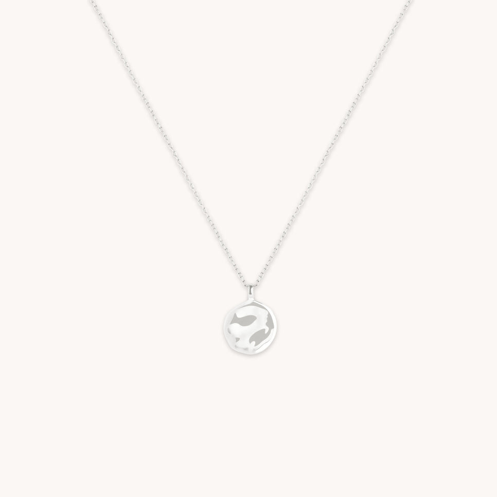 Molten Coin Pendant in Solid White Gold