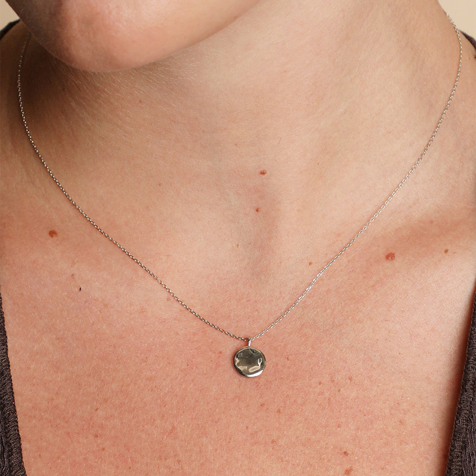 Molten Coin Pendant in Solid White Gold