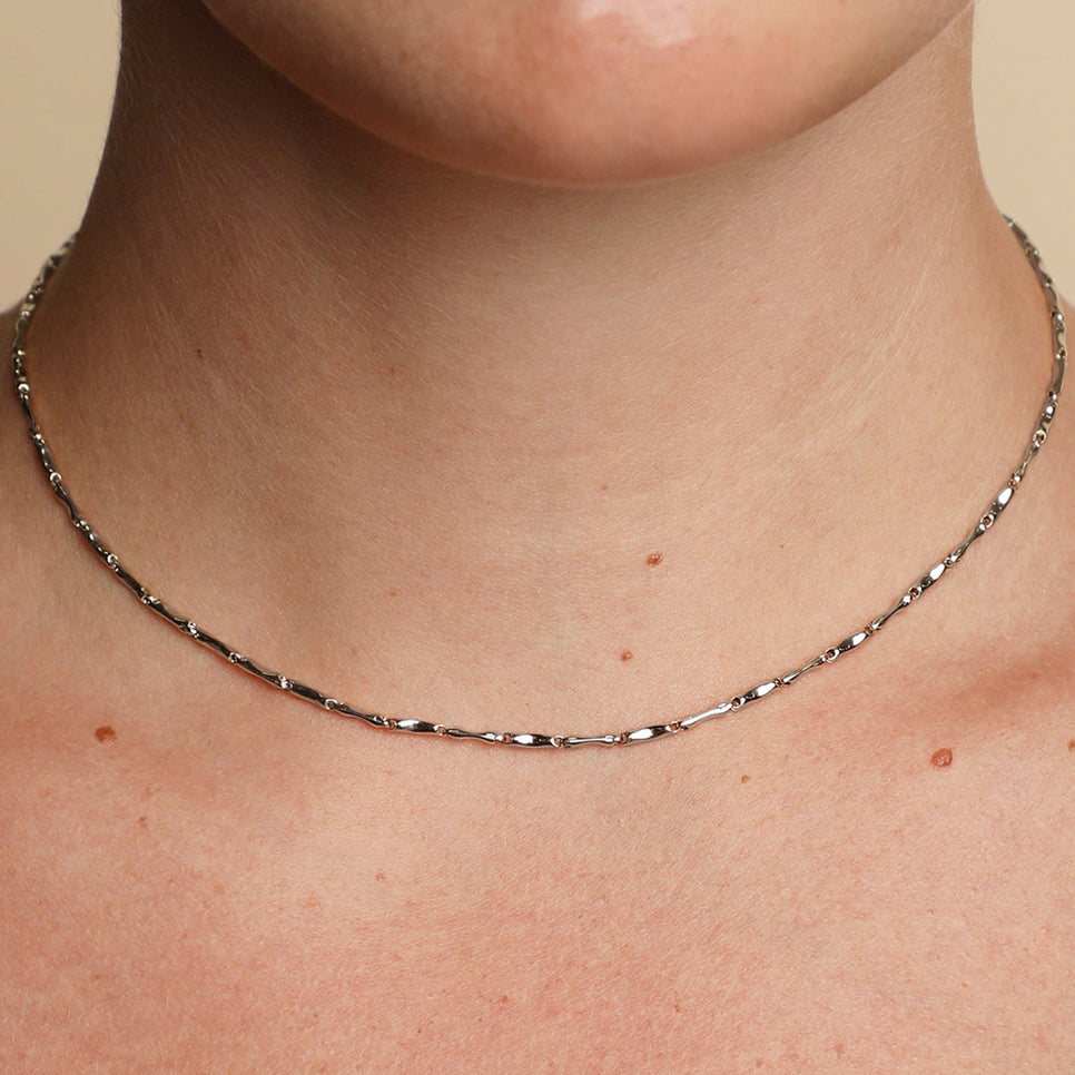 Molten Bar Chain Necklace in Solid White Gold