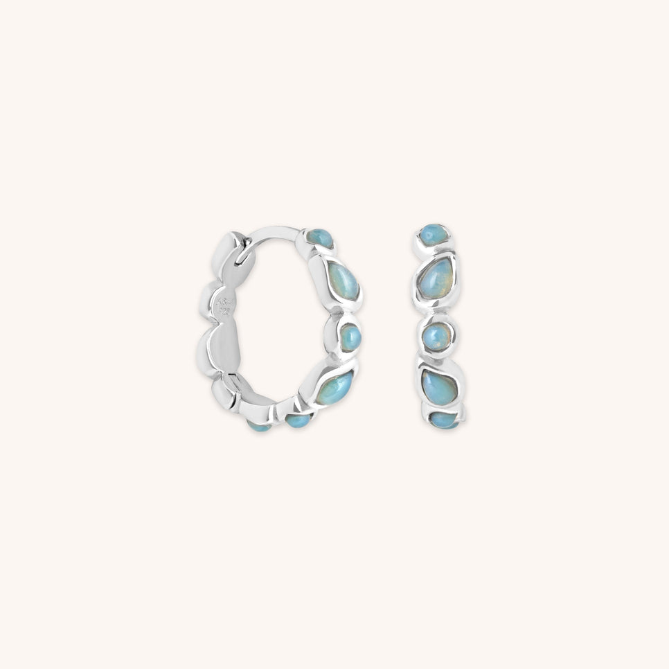 Opal Pear Bezel Hoops in Silver-Astrid &amp; Miyu