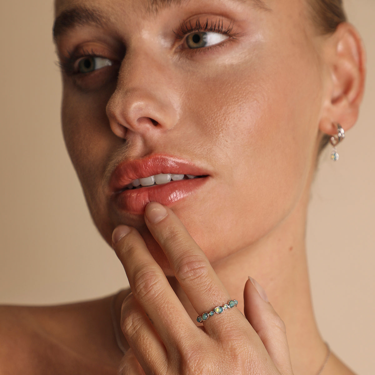 Opal Pear Band Ring in Silver