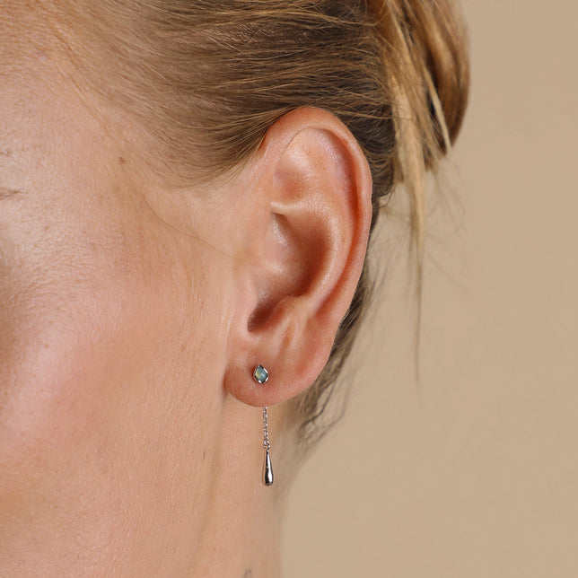 Opal Charm Drop Studs in Silver