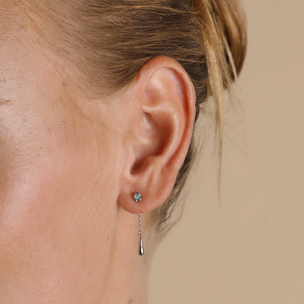 Opal Charm Drop Studs in Silver