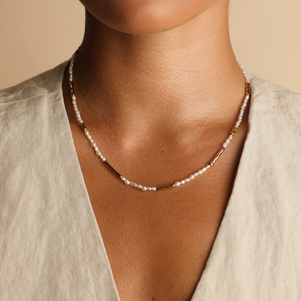 Molten Pearl Necklace in Gold