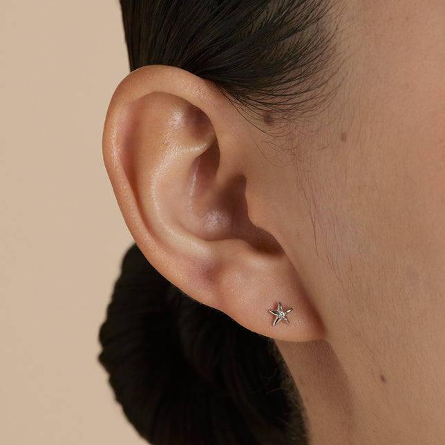 Diamond Star Medium Piercing Stud in Solid White Gold-Astrid &amp; Miyu