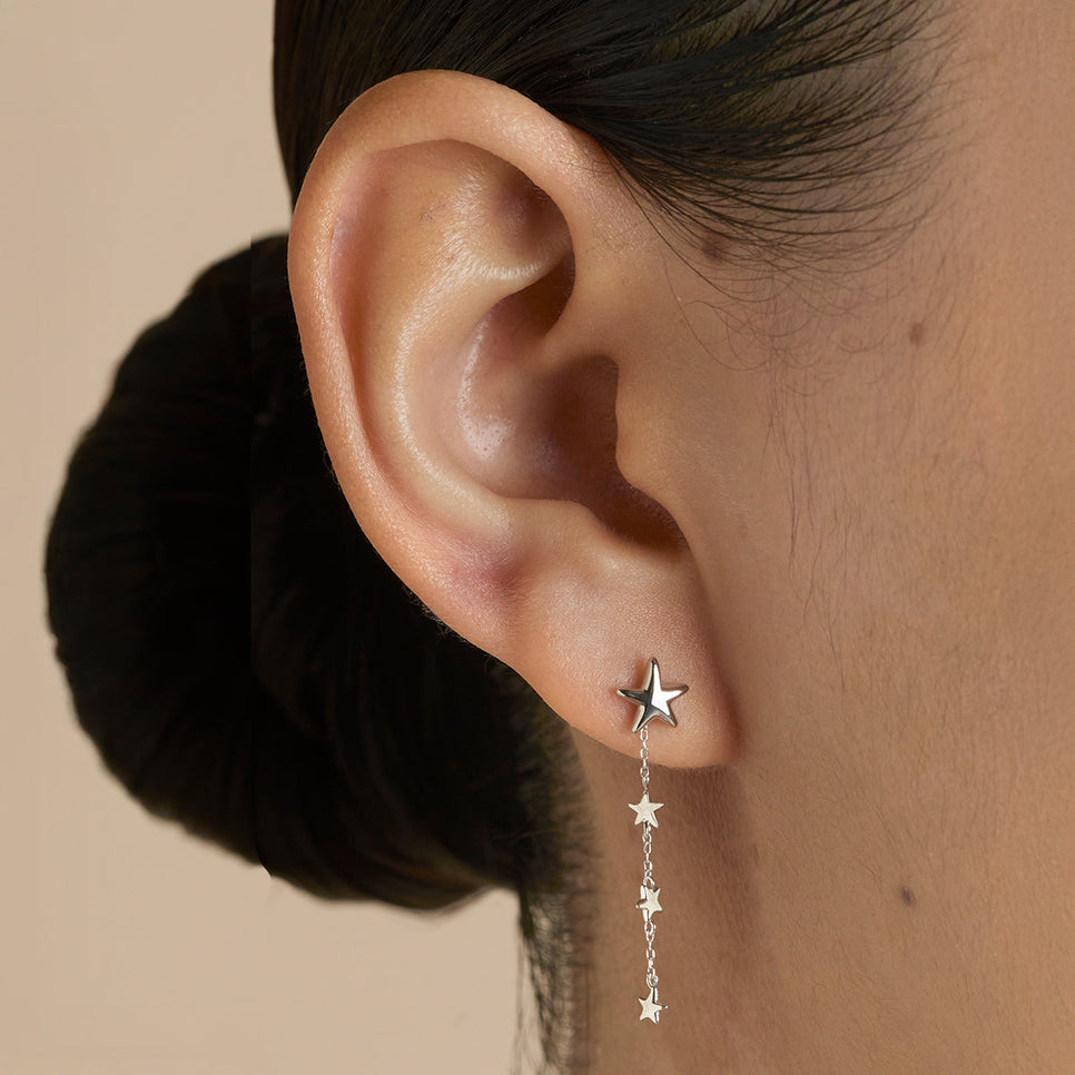 Multi Star Piercing Chain in Solid White Gold-Astrid &amp; Miyu