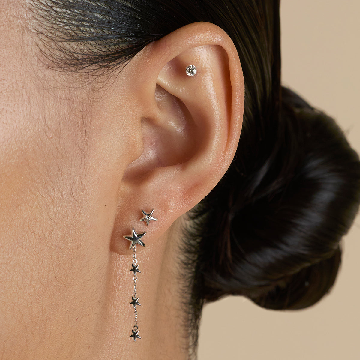 Star Large Piercing Stud in Solid White Gold-Astrid &amp; Miyu