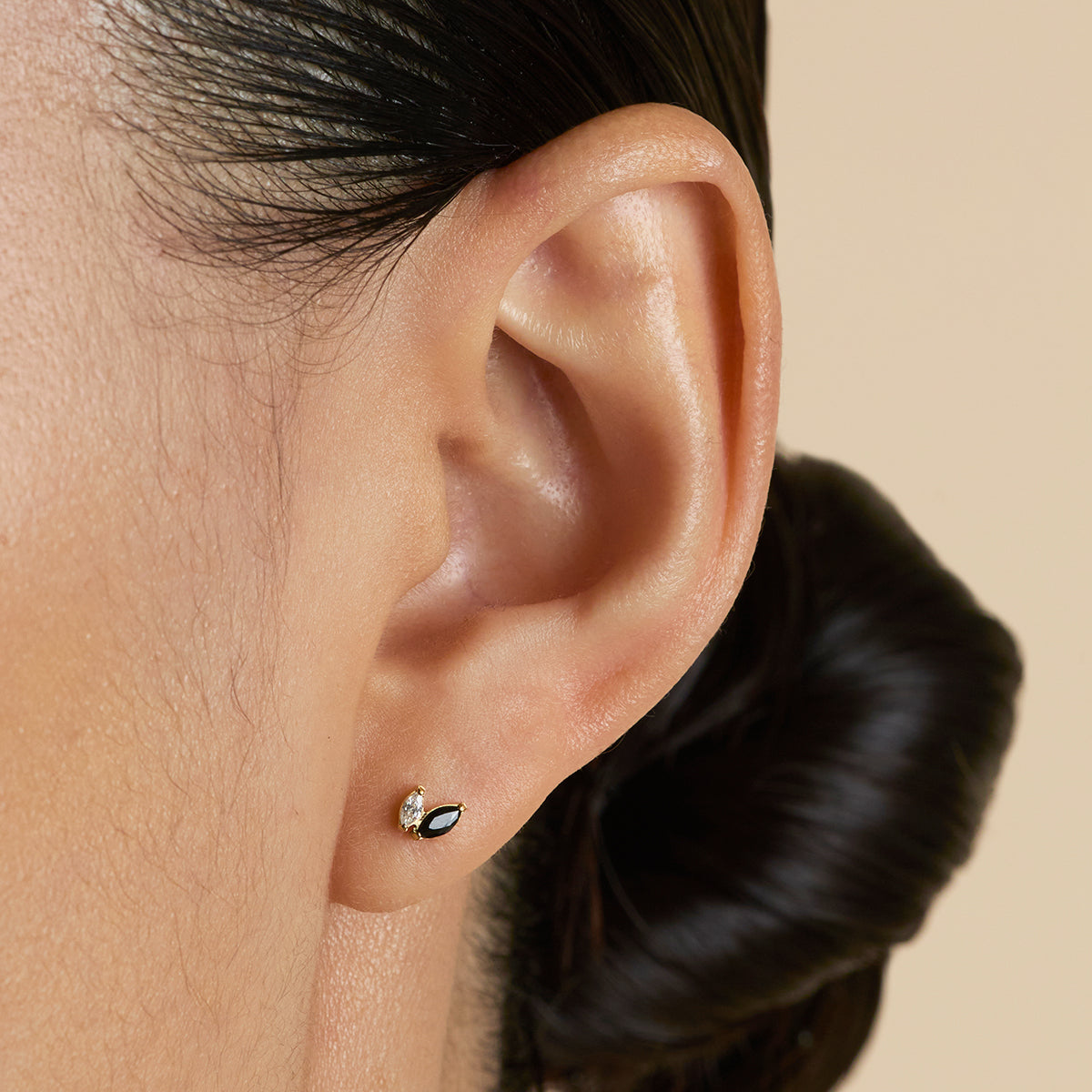 Black Crystal Double Marquise Titanium Piercing Stud in Gold-Astrid &amp; Miyu