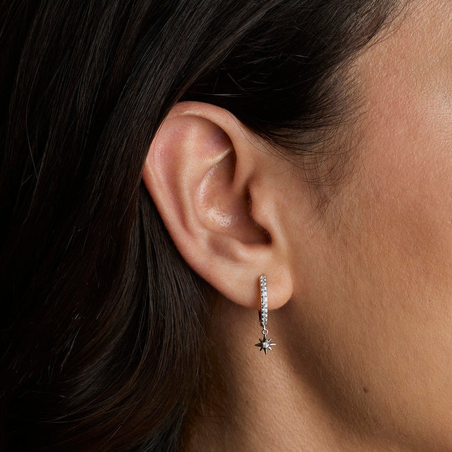 Twilight Star Pavé Hoops in Silver