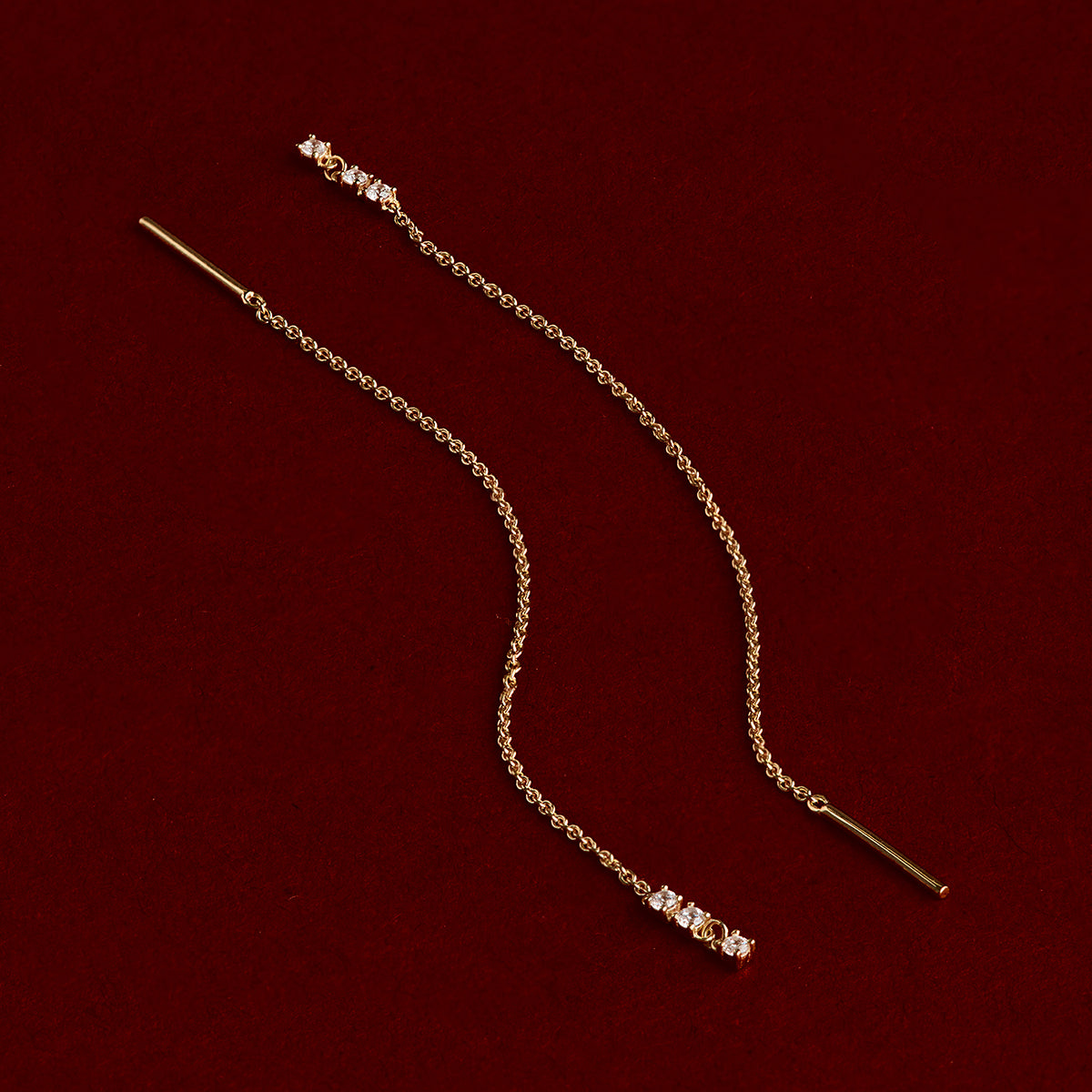 Crystal Thread Through Earrings in Gold