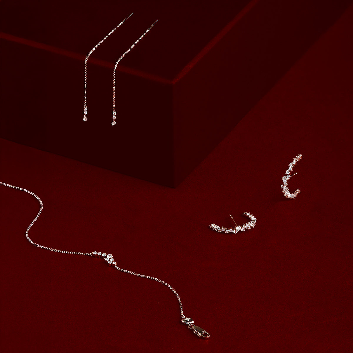 Crystal Thread Through Earrings in Silver