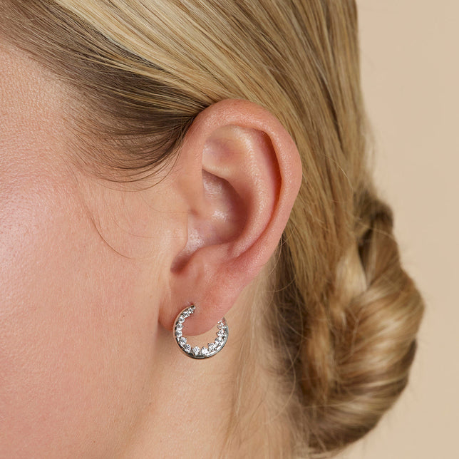 Orbit Pavé Crystal Hoops in Silver