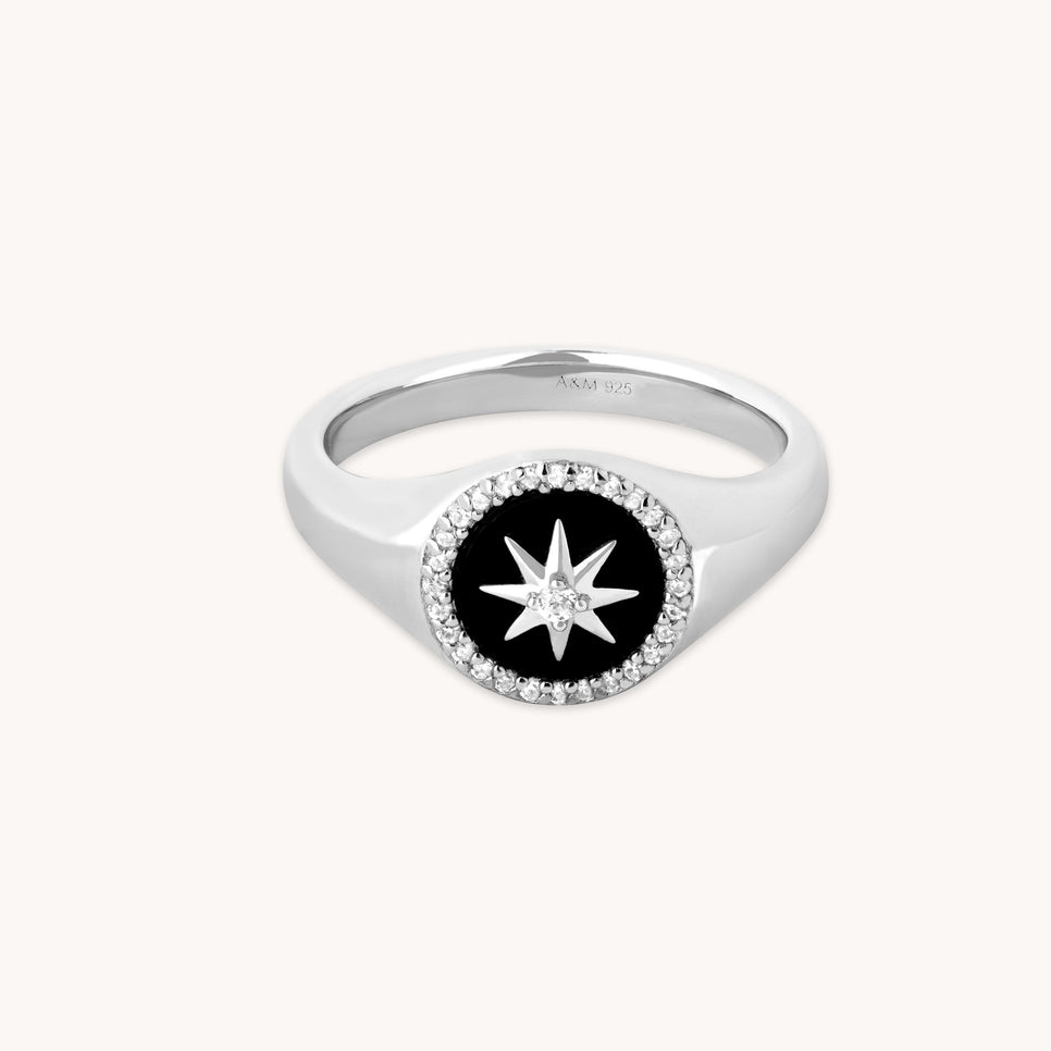 Black Star Signet Ring in Silver